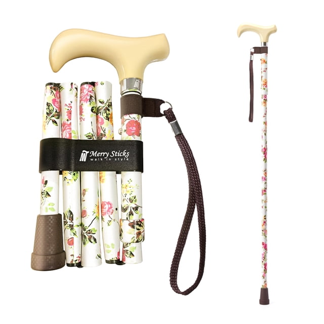 Bastones plegables y ligeros Merry Sticks para mujeres y hombres, ajustables y plegables para personas mayores, con ayuda para el equilibrio y la movilidad, mango ergonómico y correa de muñeca - Flore