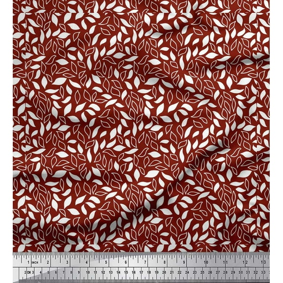 Soimoi Red Cotton Duck Fabric Leaves Leaves Print Fabric by the Yard 42 Inch Wide