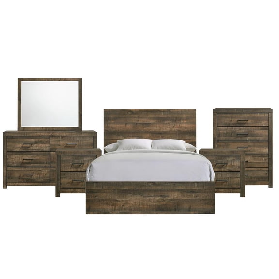 Picket House Furnishings Beckett 6-Piece King Panel Bedroom Set in Walnut
