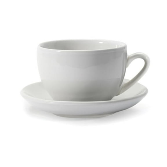 Danesco Coffee & Tea Cup & Saucer, 11.5oz/340mL, White, Porcelain.