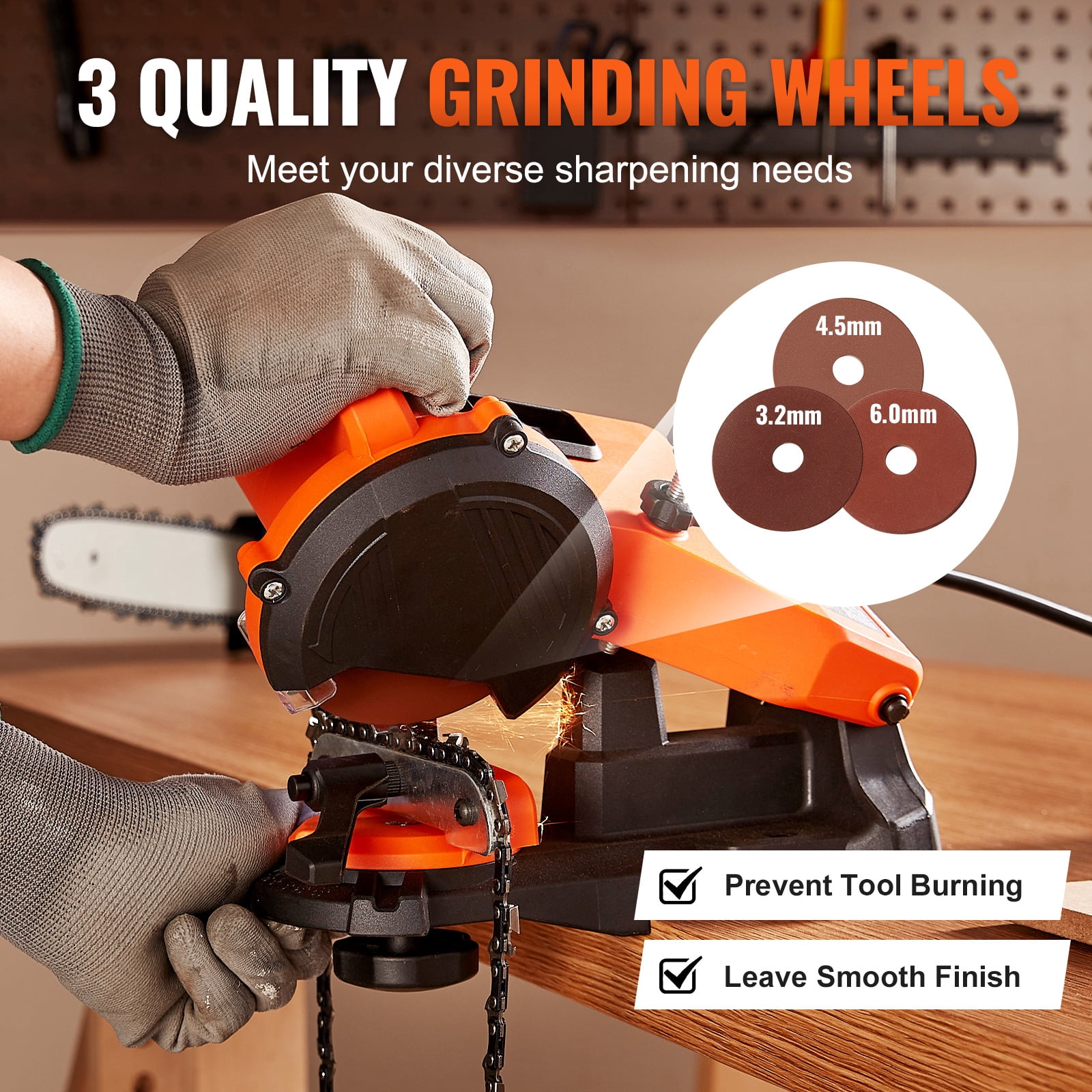 SKYSHALO Electric Chainsaw Sharpener Chain Saw Grinder 5700RPM, Professional Bench Chainsaw Sharpener Grinder Wall or Vise Mount Tool with 3 Grinding Wheels Fit 0.25" to 0.404" Pitch Chains