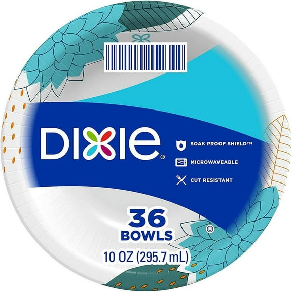 Dixie Everyday Paper Bowls, 10 oz Printed Disposable Bowls, 36 Bowls - 4 Pack