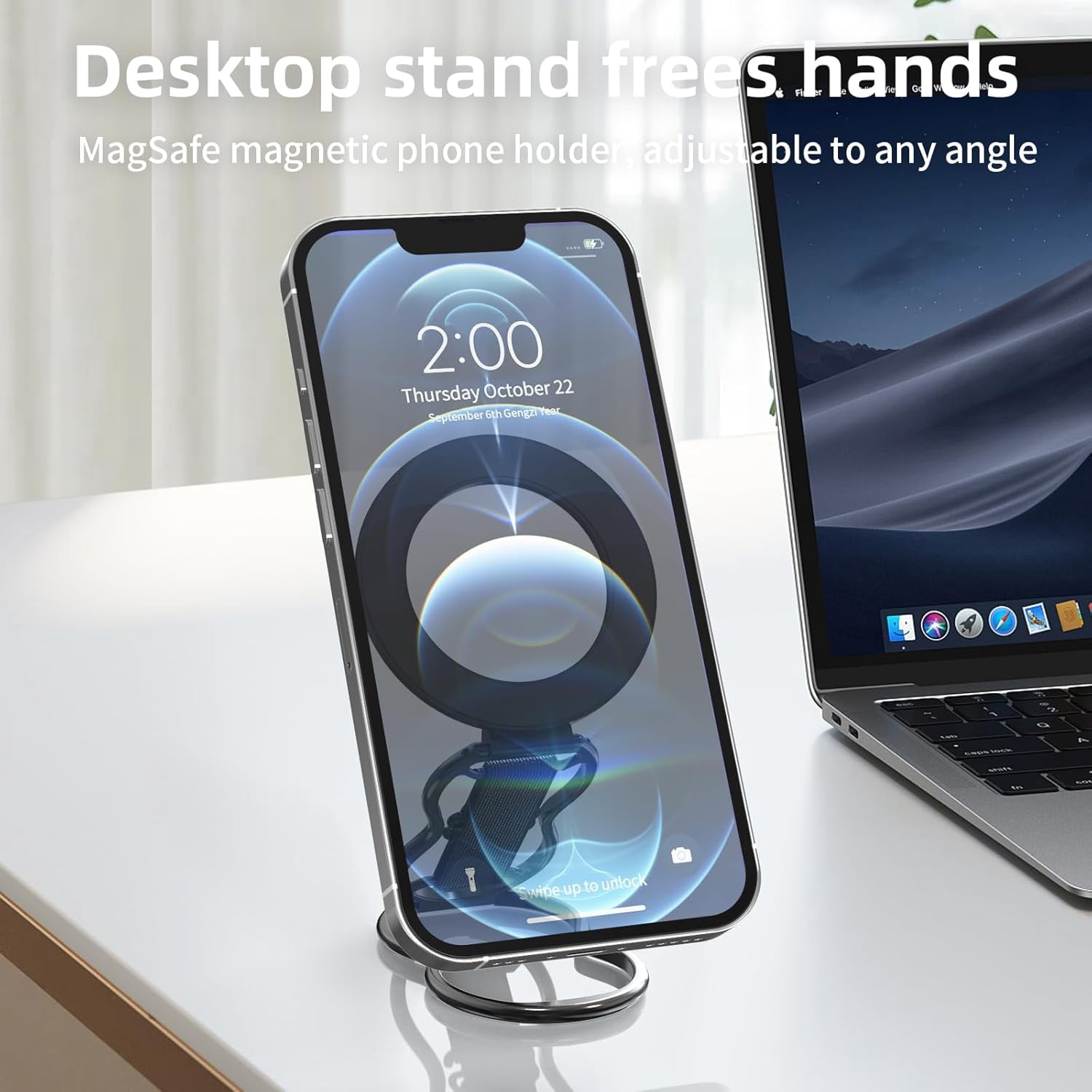 Maxxmarket-Magnetic-Phone-Grip-Stand-with-Finger-Strap, 4-in-1 Magnetic Ring Holder, Kickstand and Elastic Strap for Phones, Universal Fit for iPhone 17/16/15/14/13/12, Android, and Cases (Black)