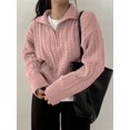 thumbnail image 6 of Women'S Sweaters Fall Winter Quarter Zip Long Sleeves Casual Ribbed Cable Knit Pullover Pink One size, 6 of 8
