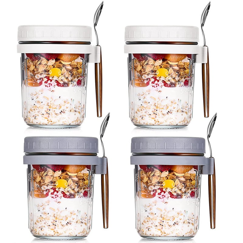 4PCS Overnight Oats Containers with Spoons Airtight Oatmeal Overnight ...