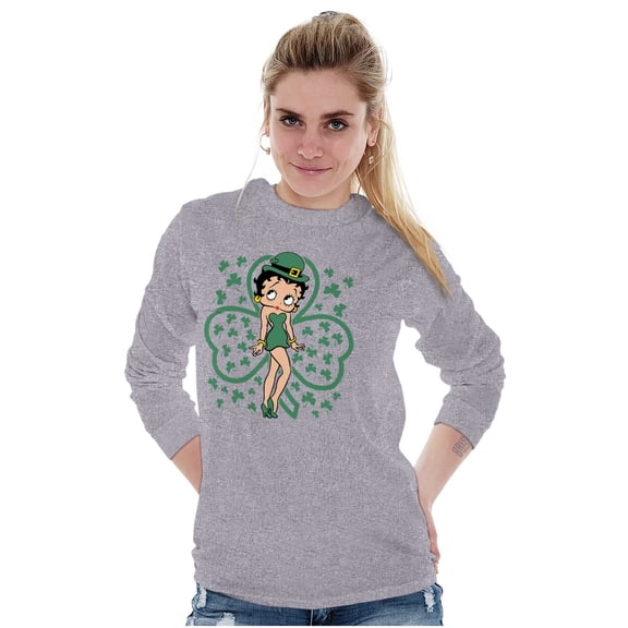 Betty Boop St Patricks Day Clovers Women's Long Sleeve T Shirt Brisco Brands S