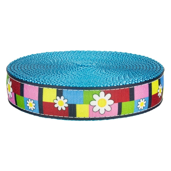 Country Brook Design® 3/4 inch Spring Daisies on Ice Blue Nylon Webbing, 50 Yards