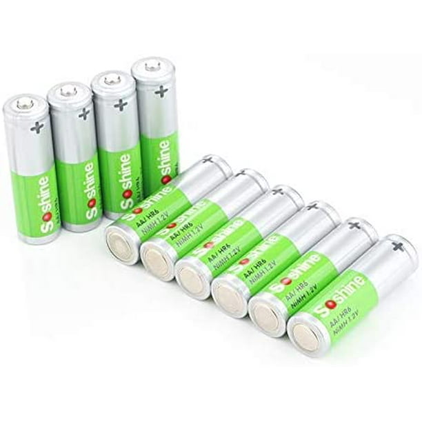Lot de 10 piles rechargeables Soshine NiMH AA 1000 mAh 1,2 V pour lampes  solaires, lampes de jardin, télécommandes, souris 