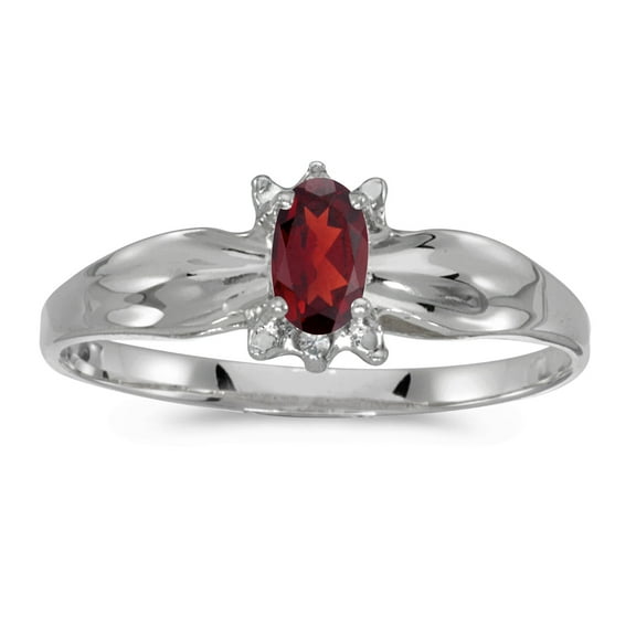 10k White Gold Oval Garnet And Diamond Ring