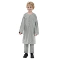 thumbnail image 2 of MUXiin Boy's Arabic Kaftan Set - Middle East Clothing Long Sleeve Youth Boys' Solid Color Robe Suit Thobe for 9-10 Years, 2 of 7