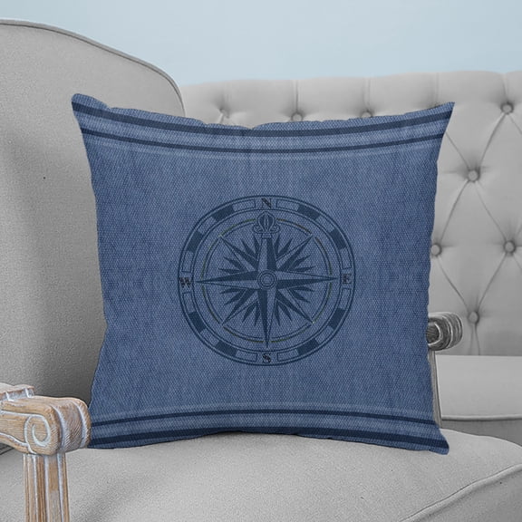 Nautical Compass Throw Pillow Covers, Soft Pillowcases with Invisible Zipper, Navy Blue Striped Coastal Compass Decorative Square Pillow Cushion Covers for Living Room Couch Sofa Bed 26x26 Inches