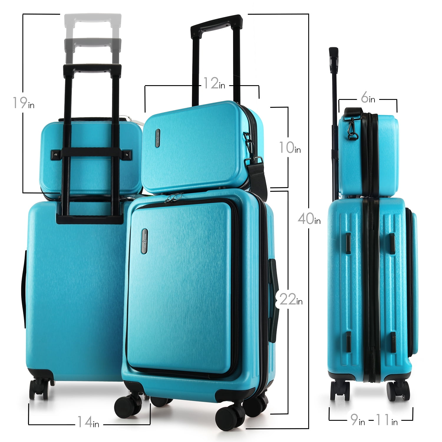 StorageBud 22" Hardside Carry On Luggage 22x14x9 Airline Approved and Expandable Luggage, Front Pocket Luggage Set Spinner Suitcase Set, Teal