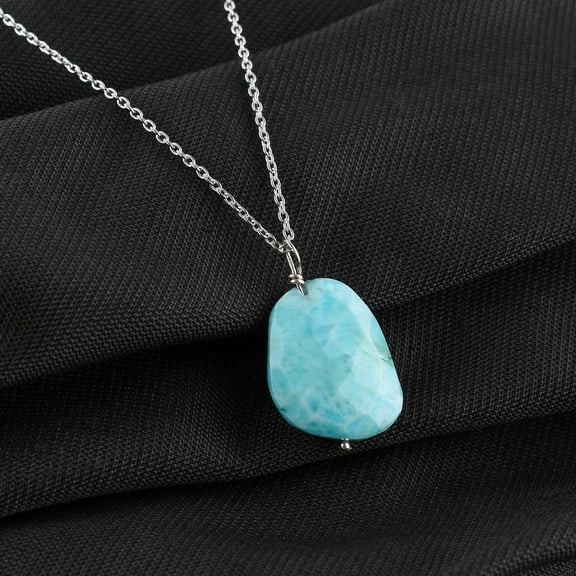 QNAVIC Natural Sky Blue Larimar Stone Rose Cut Dainty Pendant Handmade Necklace For Women, Healing Chakra Energy Crystals, Birthstone Jewelry, 925 Sterling Silver 18 inch, Birthday Gifts for Her
