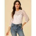 thumbnail image 3 of INSPIRE CHIC Women's 3/4 Sleeves Ruffle Mock Neck Sheer Lace Top, 3 of 6