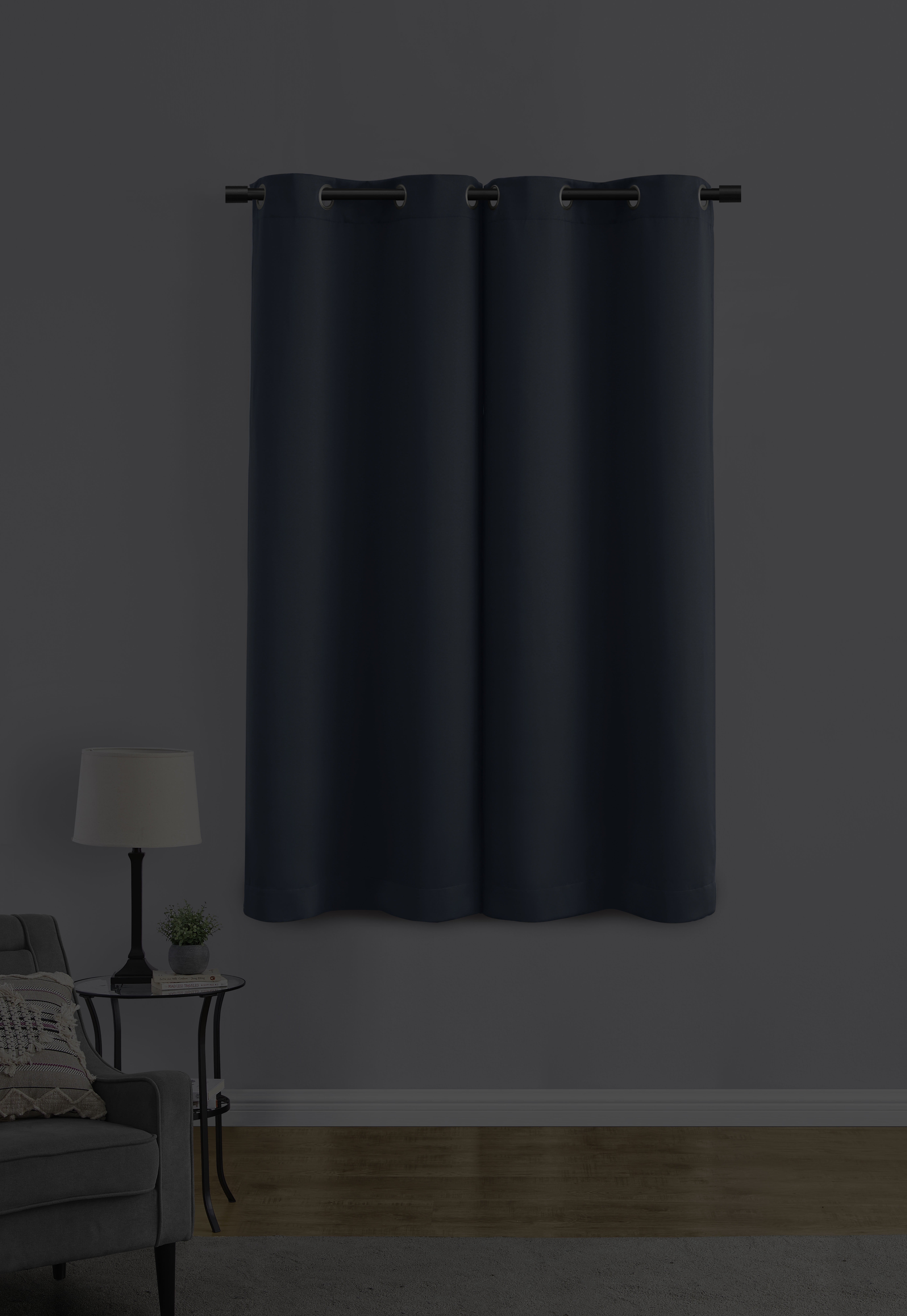 Mainstays Room Darkening Grommet Curtain Panel Pair, Set of 2, Blue Moonlight, 30"W x 63"L