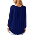 thumbnail image 5 of JustVH Women's Solid Henley V-Neck Casual Blouse Pleated Button Tunic Shirt Top, 5 of 6