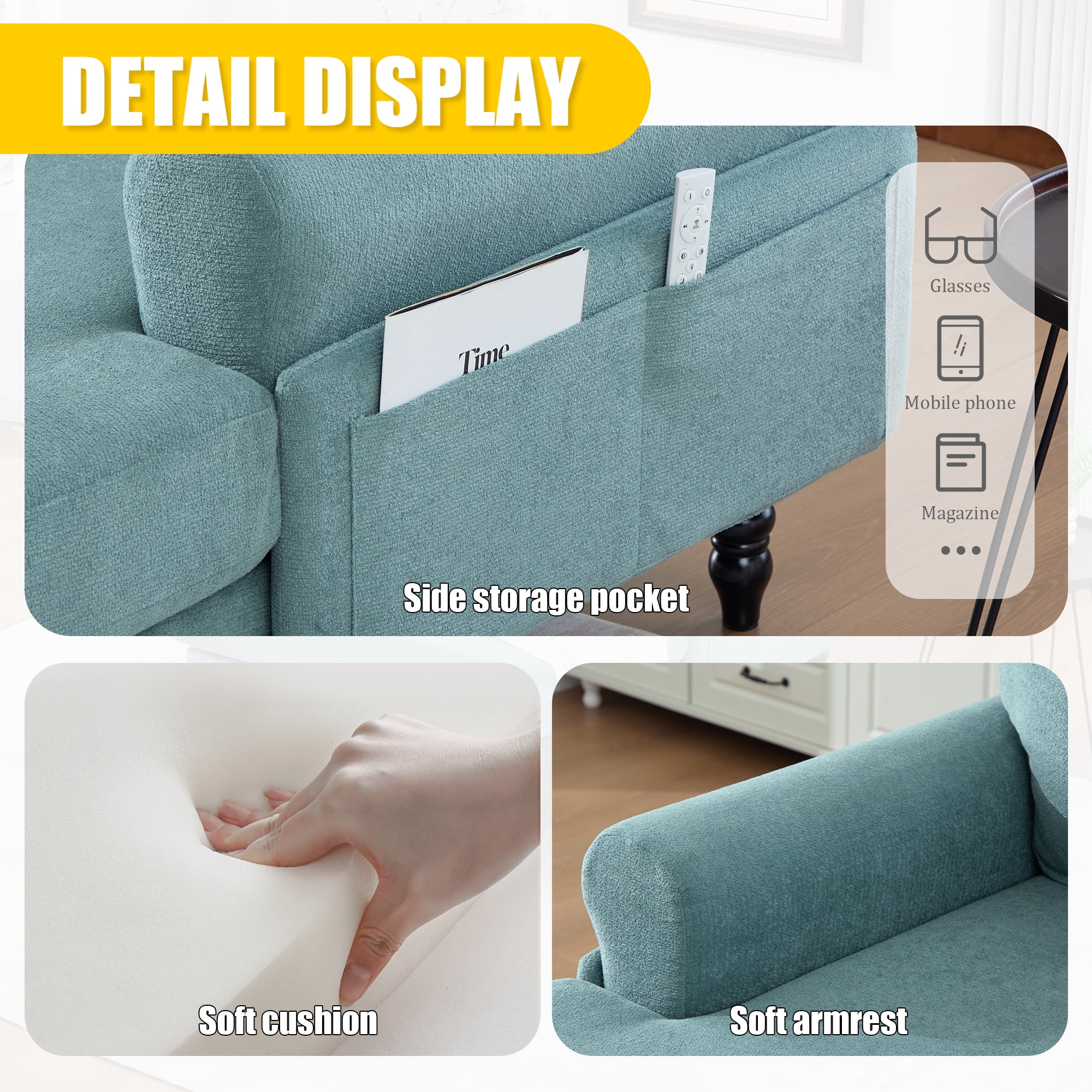 MOONMISS Chenille Upholstered Wood Frame Recliner Single Sofa with Comfortable Backrest and Armrests-Mint Green