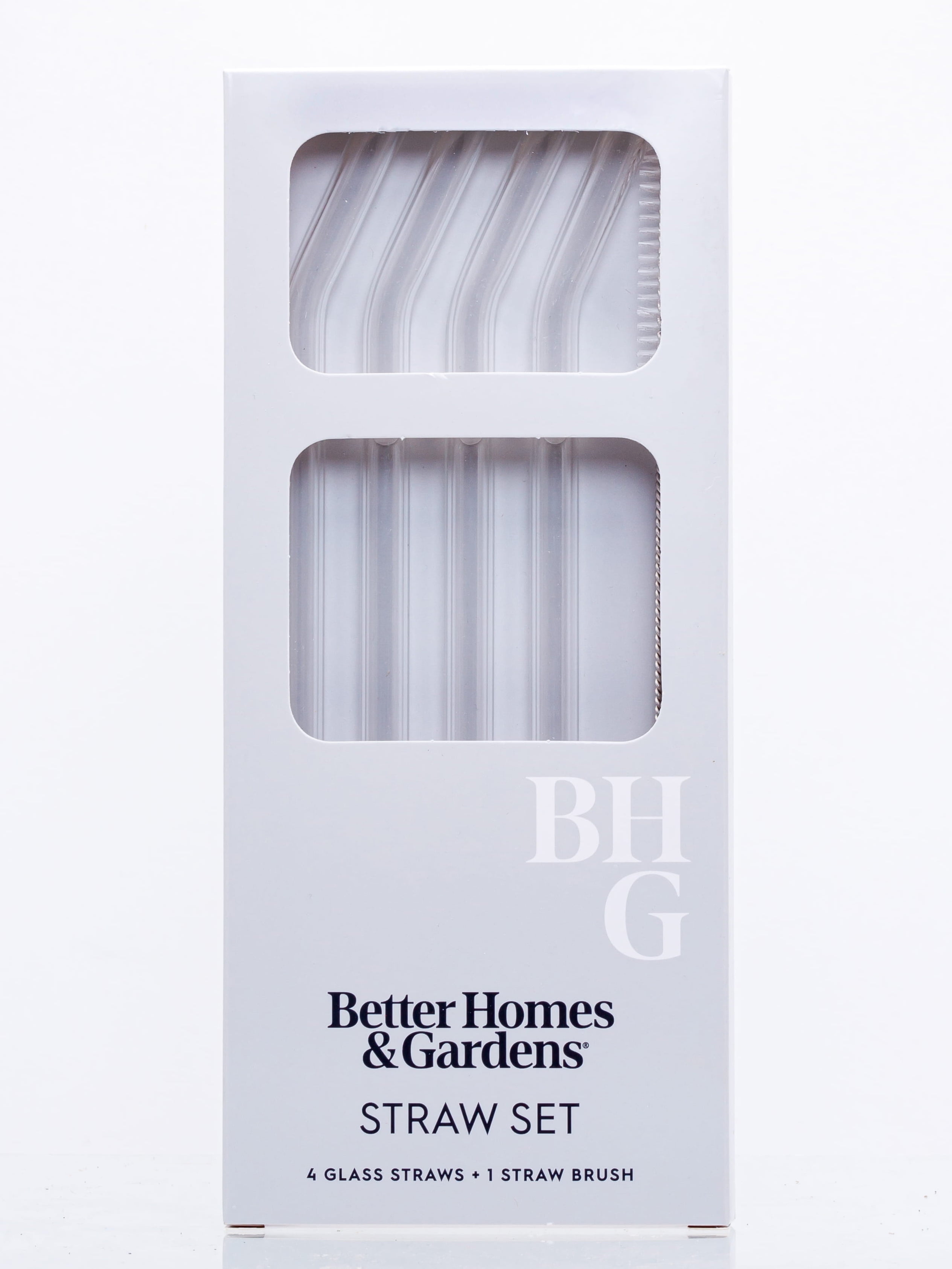 Better Homes and Gardens Clear Borosilicate Glass Straws 4 Pack with Cleaning Brush