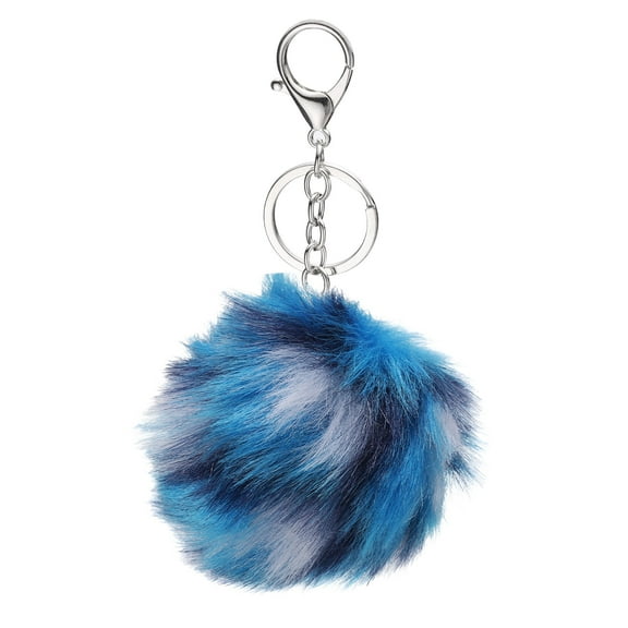 Uxcell Pom Pom Keychain, 8 cm Soft Cute Fluffy Ball Key Ring, Blue-Black