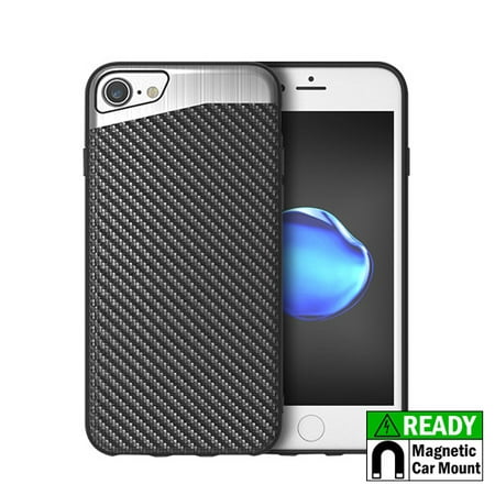 MUNDAZE Carbon Fiber Design Magnetic Ready Case For Apple iPhone 7 / iPhone 8