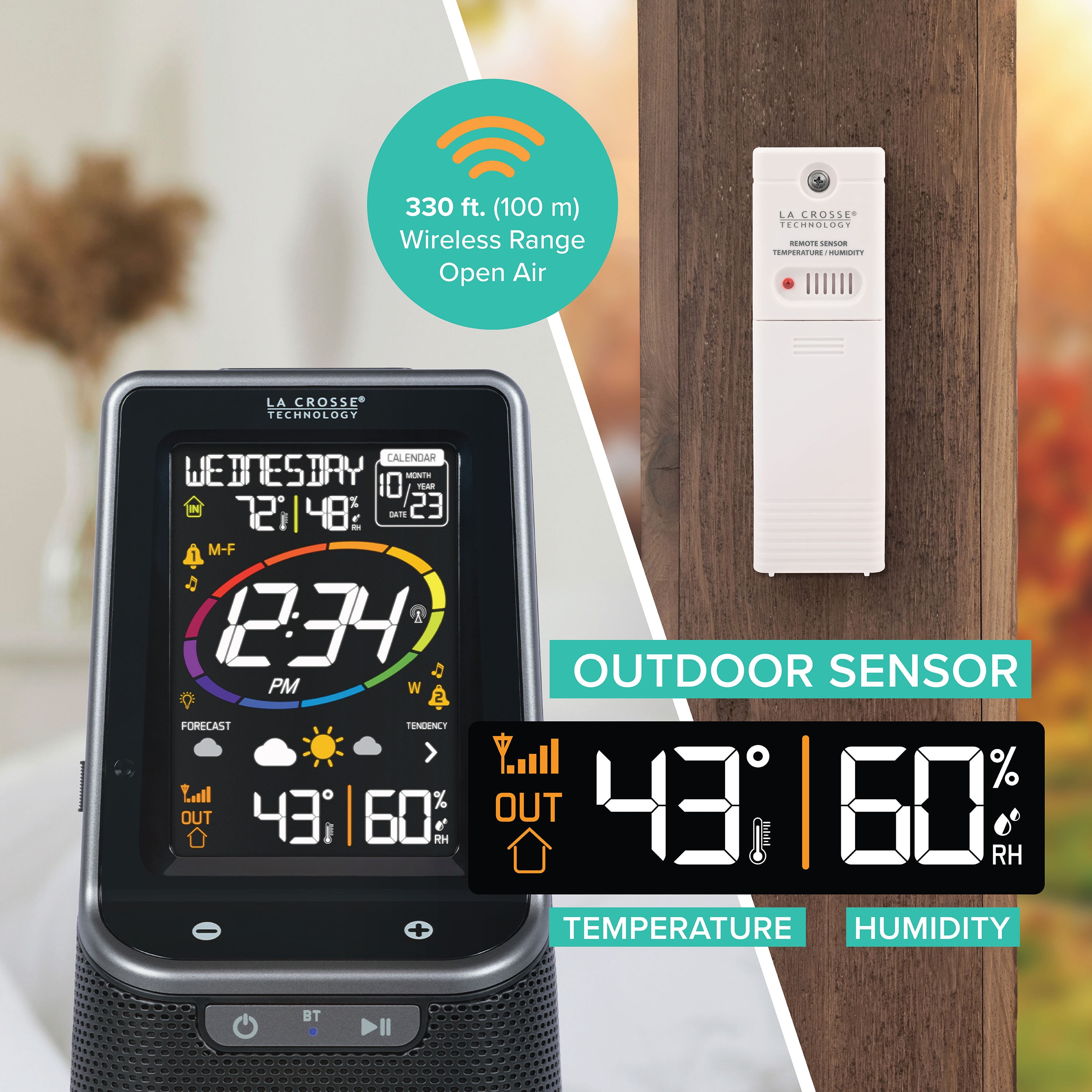 La Crosse Technology Wireless Weather Station with Bluetooth Speaker and Atomic Time and Date, S87078