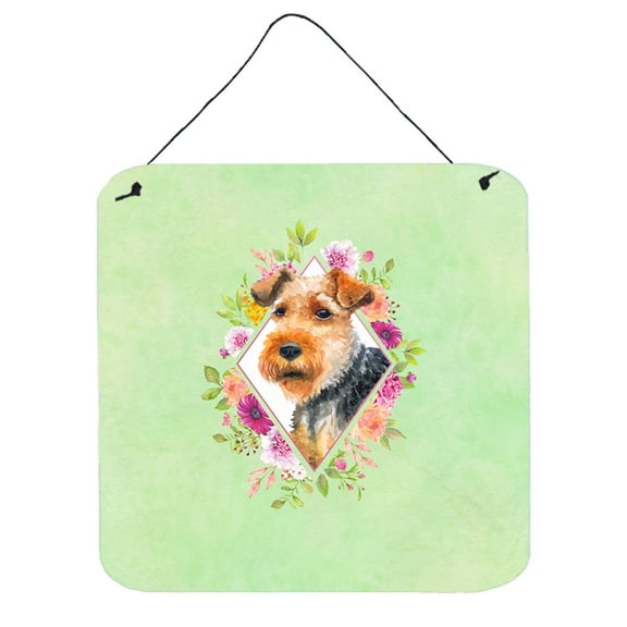 Carolines Treasures CK4352DS66 Welsh Terrier Green Flowers Wall or Door Hanging Prints 6x6 multicolor