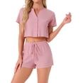 thumbnail image 1 of INSPIRAR CHIC Conjunto de Pijamas de Mujer de Tejido Waffle con Botones de Manga Corta y Pantalones Cortos 2 Piezas XL Rosa, 1 of 6