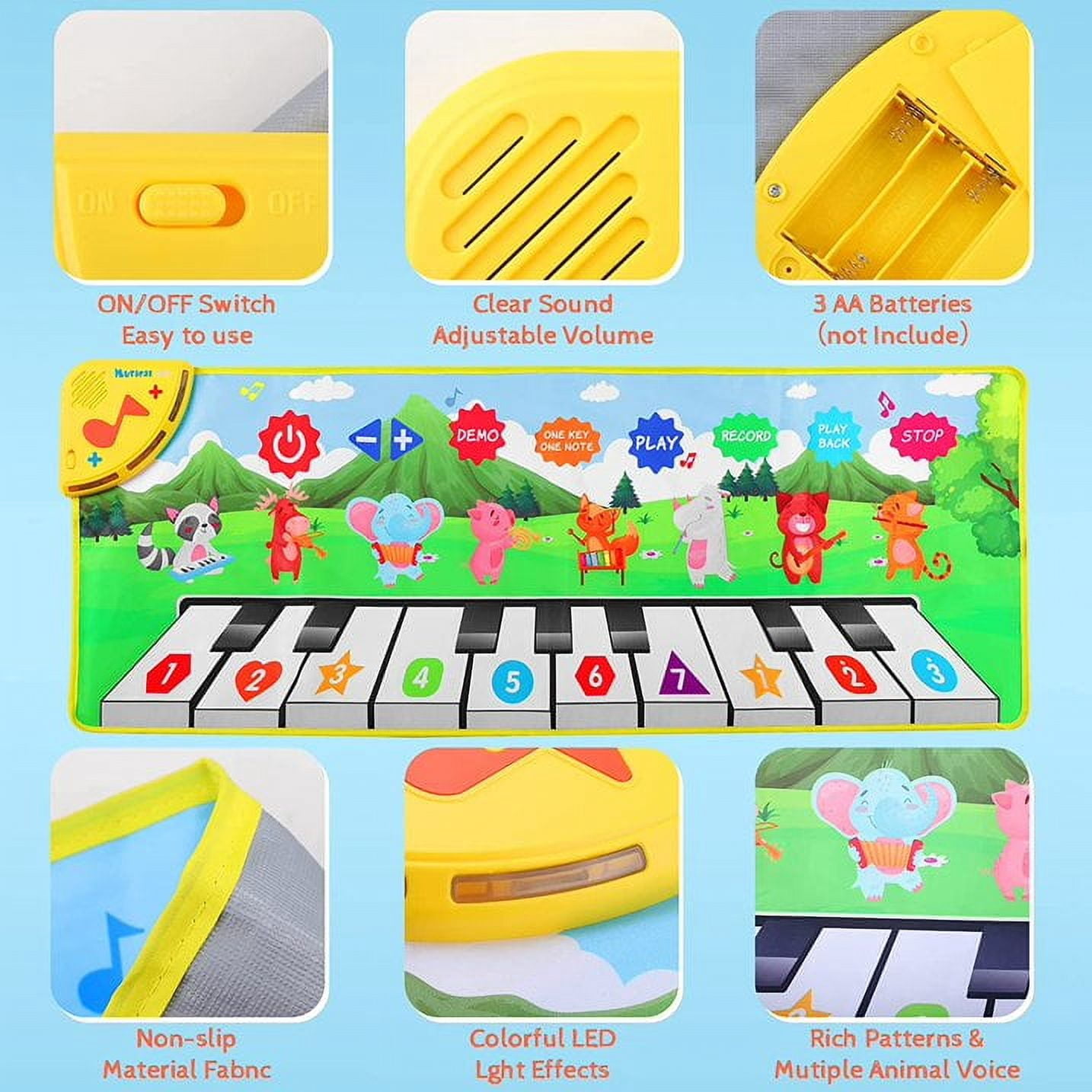 Ludolm Piano Mat, 38.5" X 14" Musical Mat 8 Instrument Sounds Piano Mat for Toddlers Touch Play Dancing Mat Toy for 1 2 3 Year Old Girls Boys Gifts