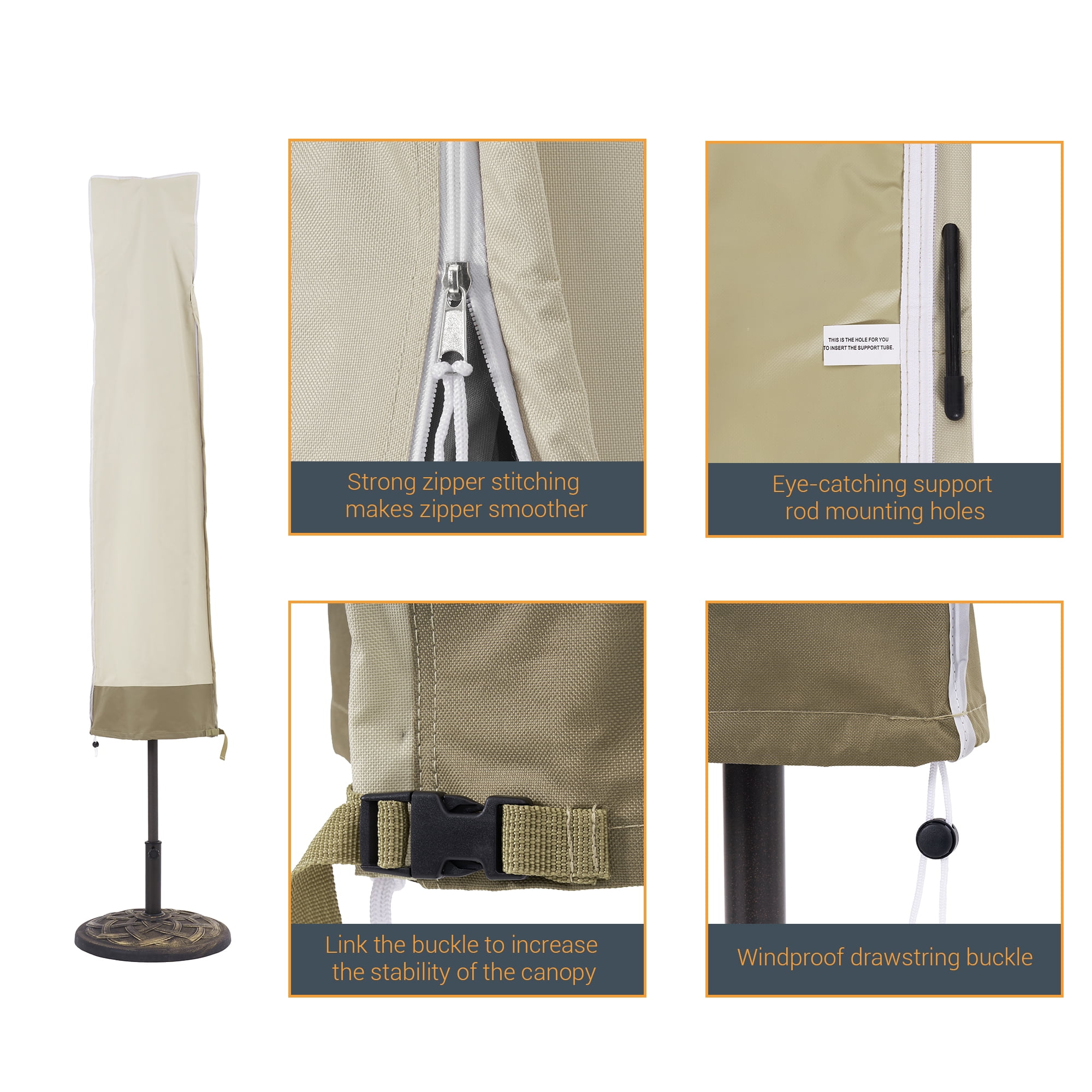 ACEGOSES Patio Market Table Umbrella Covers Zippered Waterproof Outdoor Parasol Deck Umbrella Cover, Fit for 7.5–11 Feet,Khaki&Brown