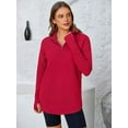 thumbnail image 3 of PRETTYGARDEN Womens Long Sleeve Quarter Zip Pullover Sweater Casual Loose V Neck Collared Ribbed Knit Jumper Tops Thumb Hole, 3 of 9