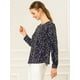 thumbnail image 4 of Blusa floral Allegra K Manga Larga Con Volante Cuello Redondo Ojo De La Cerradura Azul Marino L, 4 of 6