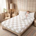 thumbnail image 4 of Homewish Modern Checkered Bed Sheets 4-Piece, Simple Plaid Full Size Sheets, Beige White,1 Fitted Sheet, 1 Flat Sheet and 2 Pillowcases, 4 of 6