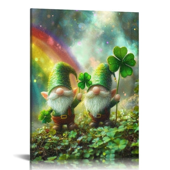 Patifu Gnomes Clover Rainbow Canvas Print Wall Art Home Decor 12x16 in