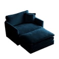 thumbnail image 4 of Blue Chenille Reading Chair | Stretch Legs on Ottoman in Home, 4 of 6