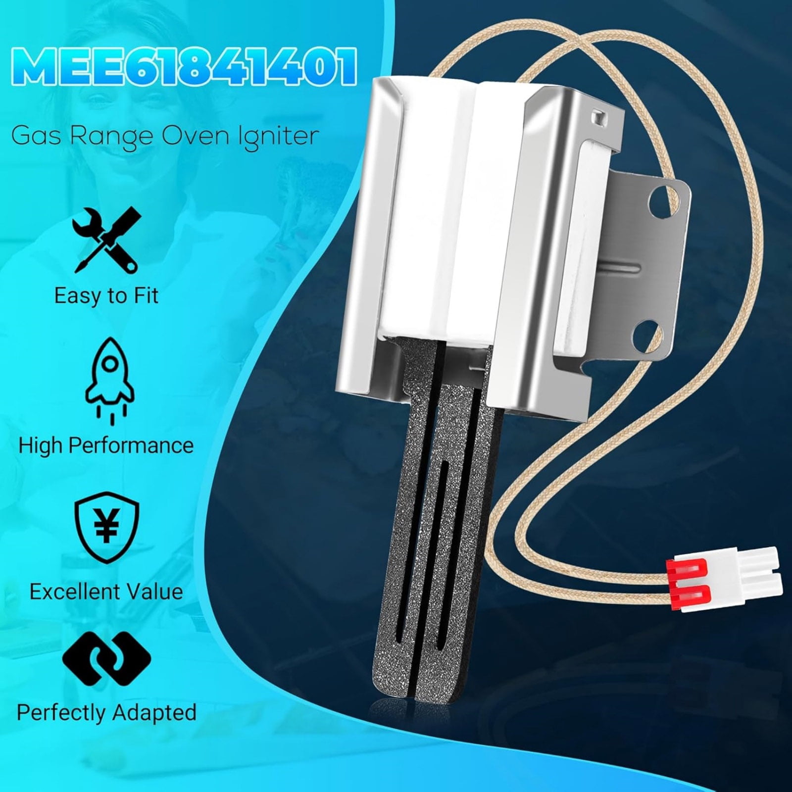 GUYUTING 120V Range Oven Ignitor OEM EA3535362 MEE61841403 With 2 Nut Connectors For LG LDG3015ST LRG3091ST Range