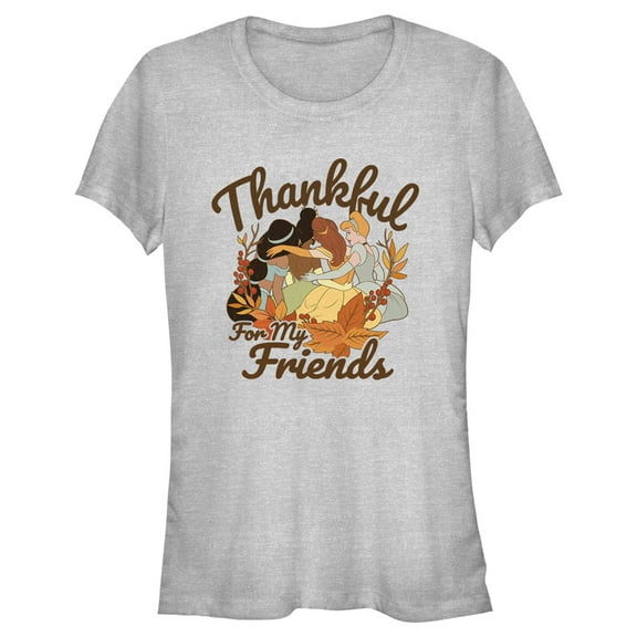 Junior's Disney Princesses Thankful for my Friends Graphic Tee Athletic Heather Large