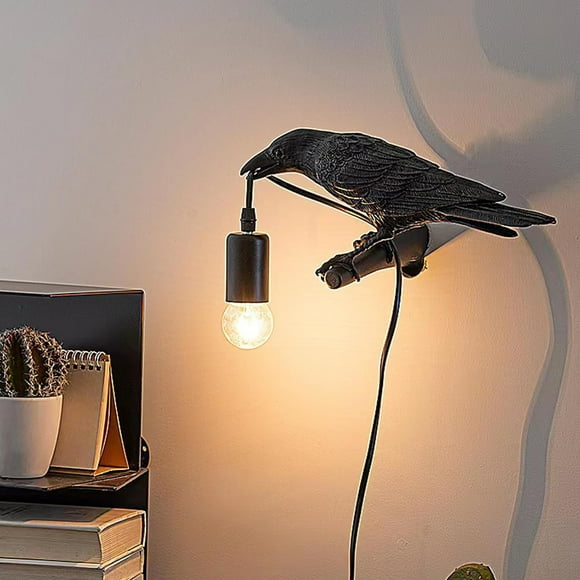 ERDS-Raven Desk Lamp, Bird Resin LED Lamp for Bedroom/Office/Living Room/Farmhouse Art Deco with Plug (Right)