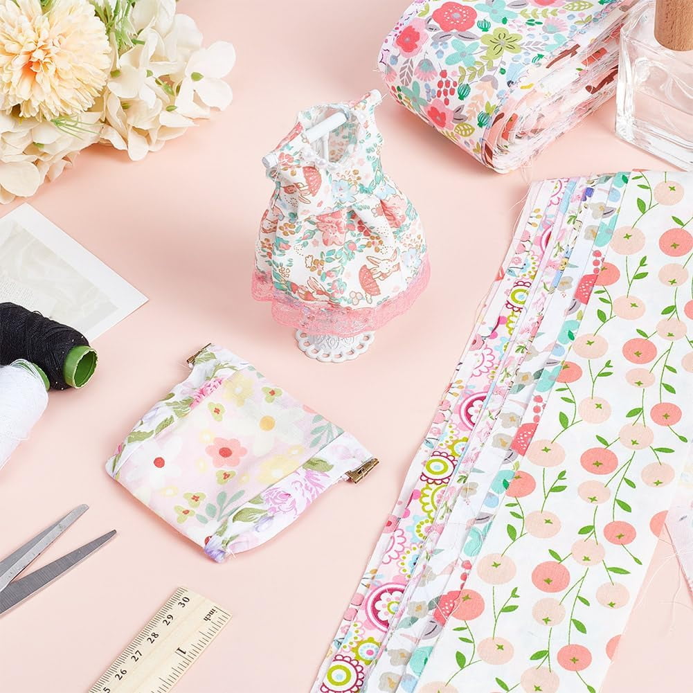 1Set Flower Pattern Cotton Fabrics DIY Craft Making Supplies Rectangle Pink 100x6.5x0.01cm 40pcs/set