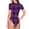 thumbnail image 4 of Fotbe Purple Black Plaid Women's Crew Neck Short Sleeves Bodysuit Tops Round Neck Slim Sleeveless Soft Comfortable Basic-XX-Large, 4 of 9