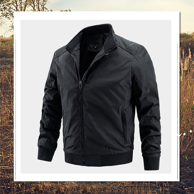 Chaquetas Hanzidakd para hombre, abrigos de invierno y otoño, manga larga, color liso, cuello alto, bolsillo con cremallera completa, ligeras, gabardinas holgadas, cárdigan informal, tops, negro, XXL