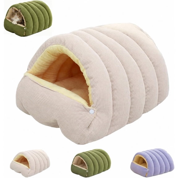Cat Cave Bed & Dog Cave Bed, Corduroy Covered Pet Bed for Indoor Use, Detachable Washable Design, Fluffy Cozy Puppy Sleeping Nest