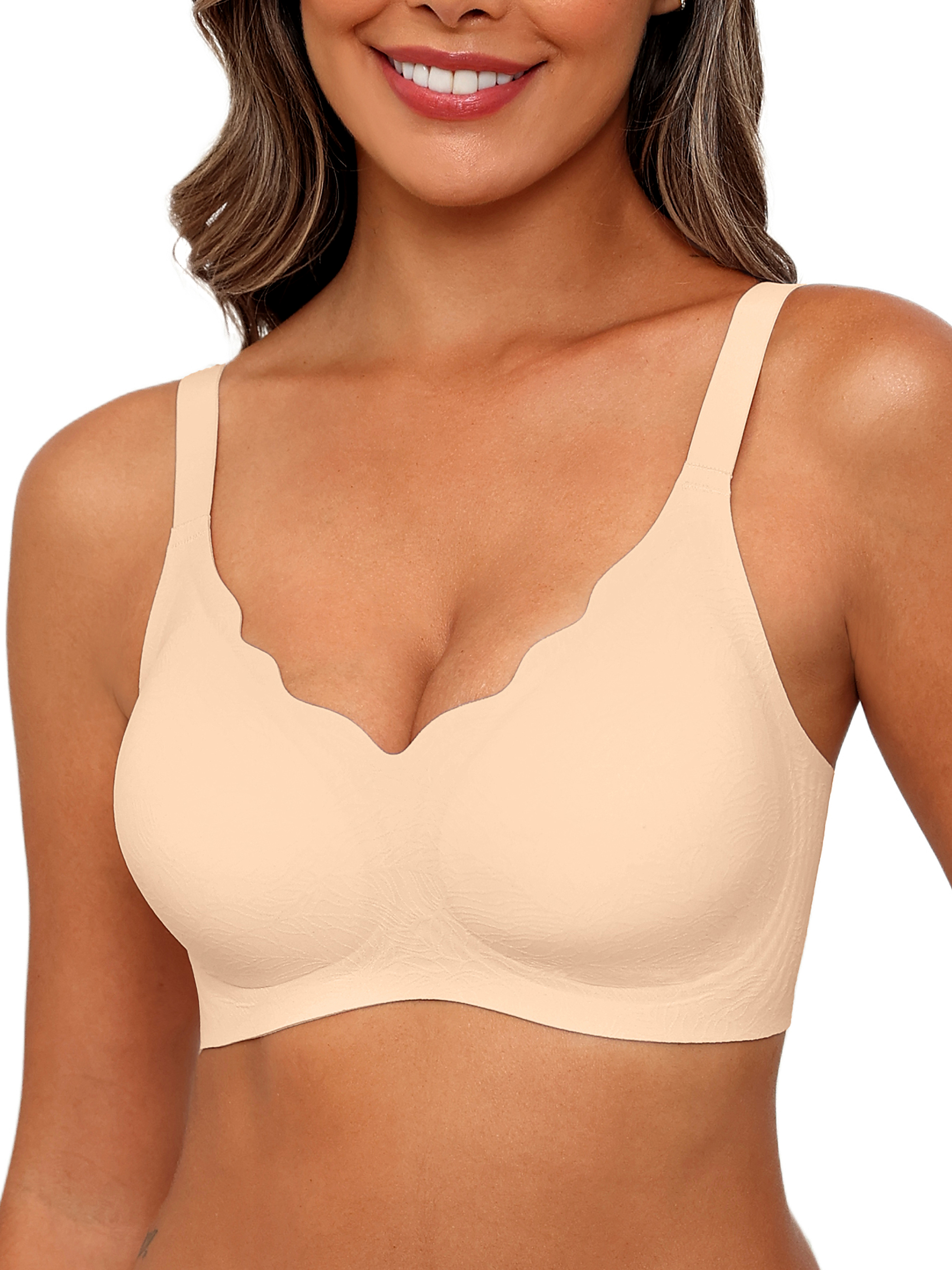 MINTREUS Women's Seamless Wireless Bra with Scalloped Design