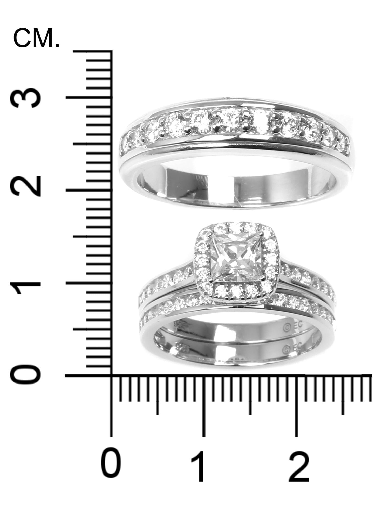 Brilliance Fine Jewelry Cushion Cut Simulated Diamond Engagement Ring Trio Set in Sterling Silver