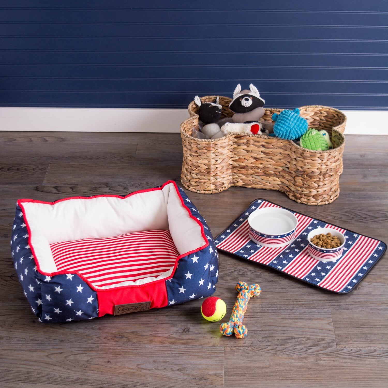 Bone Dry Pet Storage, Bone Shape Hyacinth Toy Basket, Natural, Medium