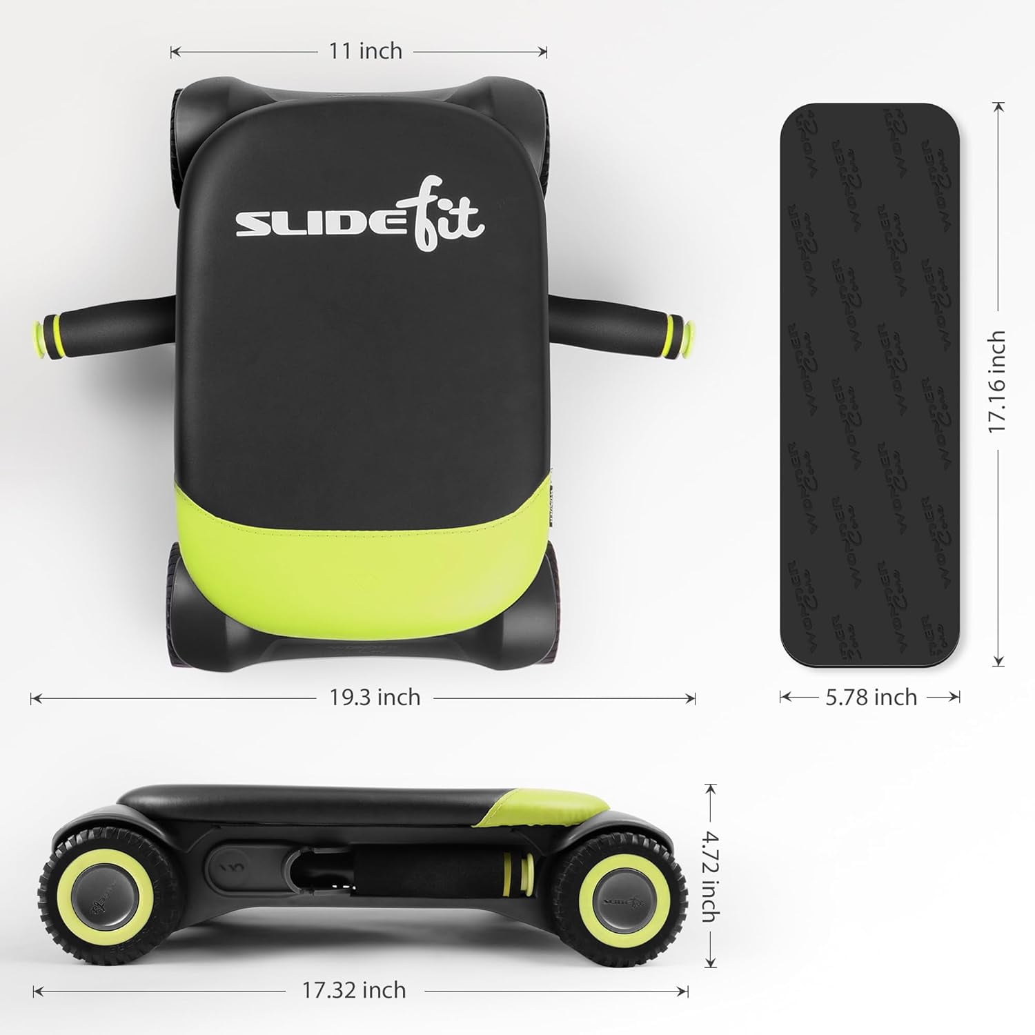 Wonder Core Slide Fit, Ab Roller Board with 4 Wheels, Automatic Rebound Abdominal Roller Wheel for Core Workout, Abdominal Trainer with Knee Pad, Ab Exercise Equipment, Fitness Rolling Board, Green