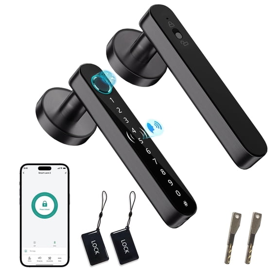 Open Box TDMALE FINGERPRINT DOOR LOCK SMART VOICE GUIDANCE DOOR KNOB - H24 - BLACK
