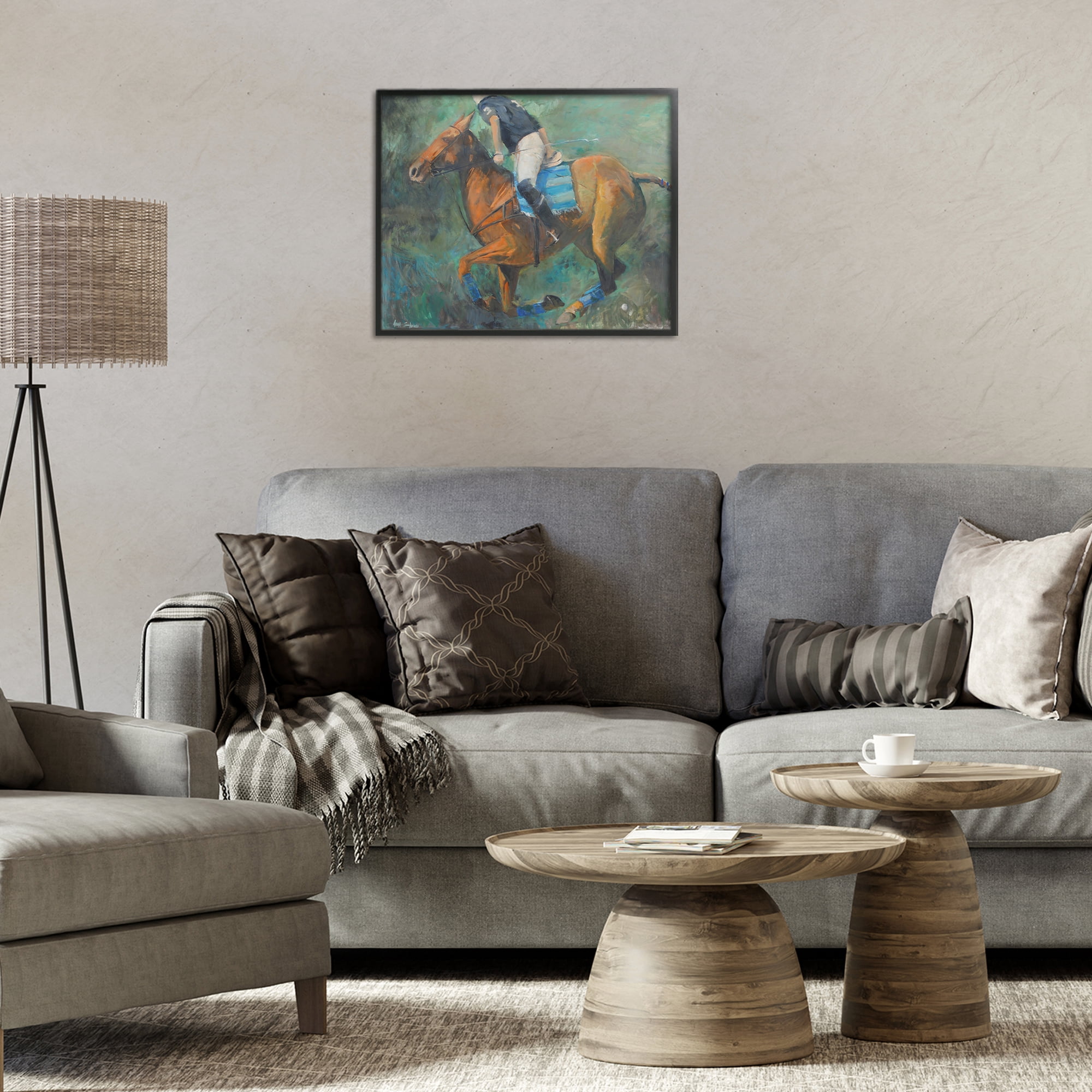Stupell Industries Polo Rider in Dynamic Motion Black Framed Giclee Art, design by Jadei Graphics