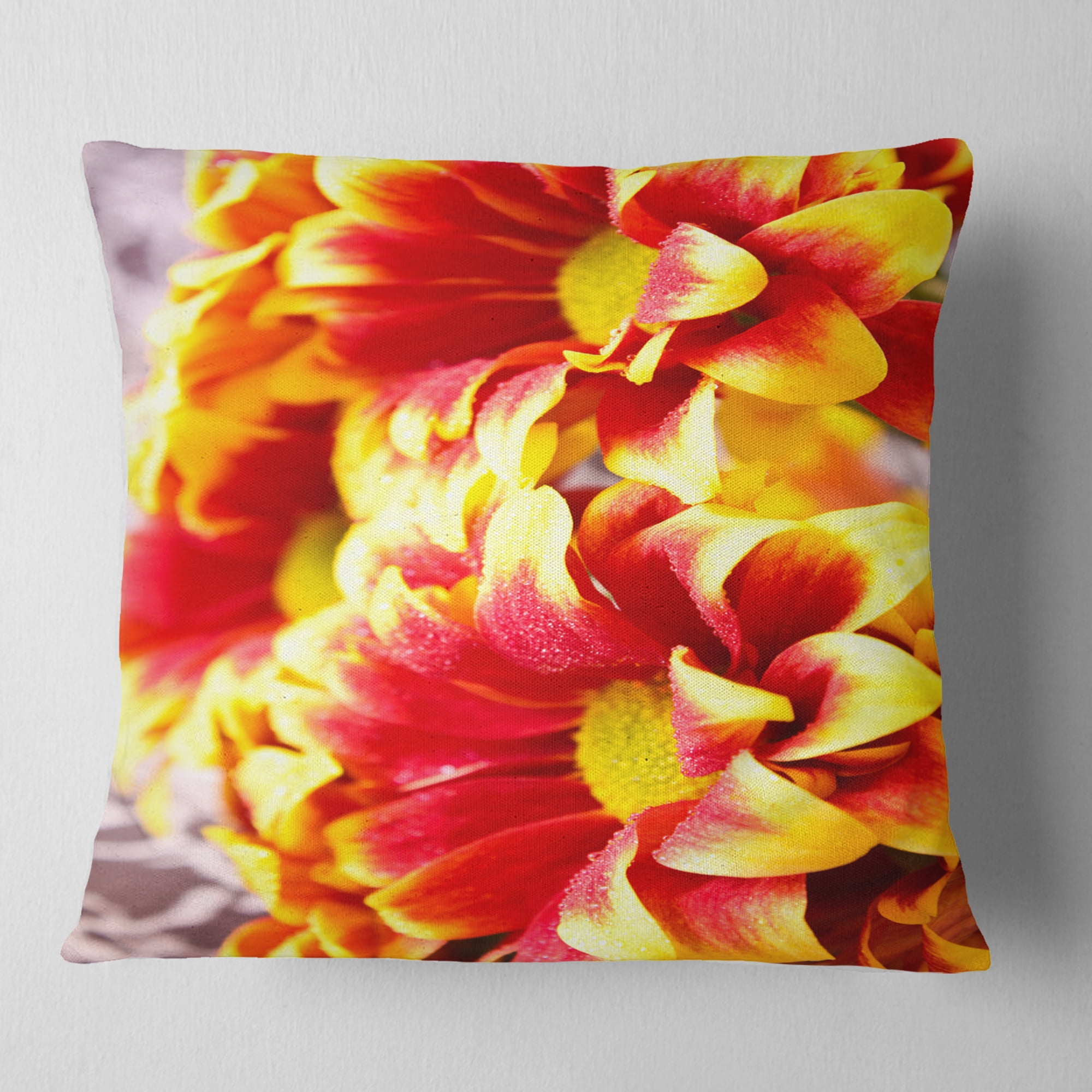Designart Red Yellow Flower Background Photo - Floral Throw Pillow - 18x18