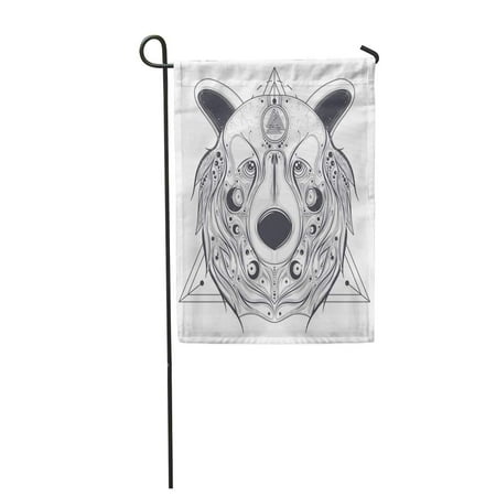 KDAGR Grizzly Bear Head with Ancient Pagan Valknut Symbol on Forehead Line White Garden Flag Decorative Flag House Banner 12x18