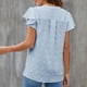 thumbnail image 4 of Camiseta de mujer holgada, transpirable y con estampado de lunares para primavera/verano/otoño. Blusa con cuello en V y mangas con volantes, color azul, talla L, 4 of 6
